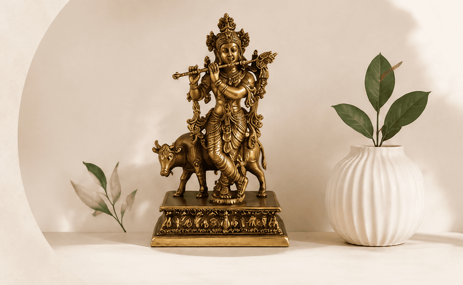 Ornate Krishna statue crafted in metal